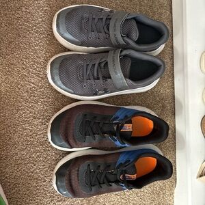 Under Armour Kids Gray and Brown/Blue Athletic Sneakers